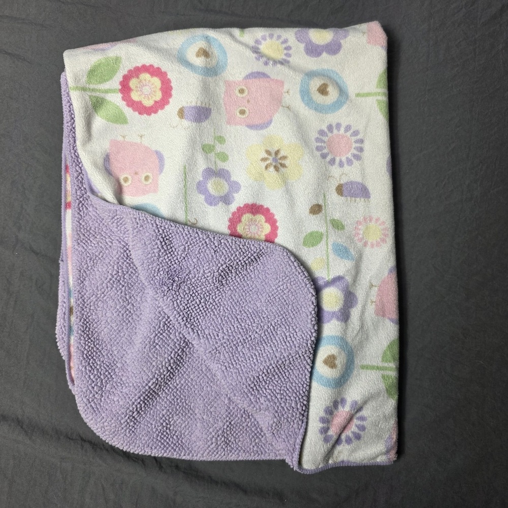Circo Owls Flowers Bugs Pink Purple Plush Baby Blanket Sherpa